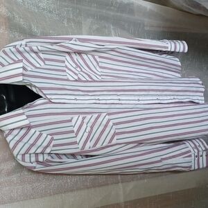 ELY Cattlemen Pearl Snap Shirt, Tall, 17.5 x 37, white with red & blue stripe